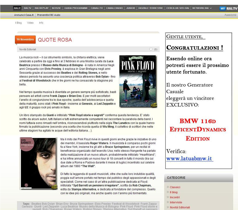 Quote Rosa, Millepagine, blog RAI - nov. 2012