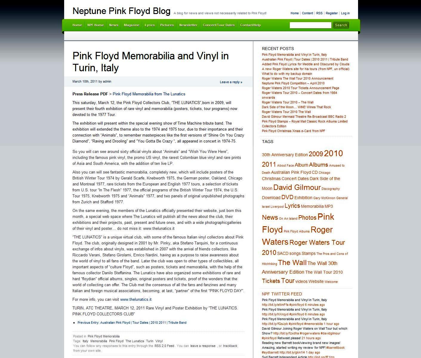 The Lunatics Expo - TORINO 2011 - Neptune Pink Floyd site review