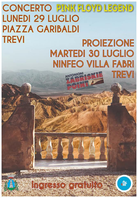 CONCERTO PINK FLOYD LEGEND - PROIEZIONE ZABRISKIE POINT - TREVI 29 & 30 Lug 2019